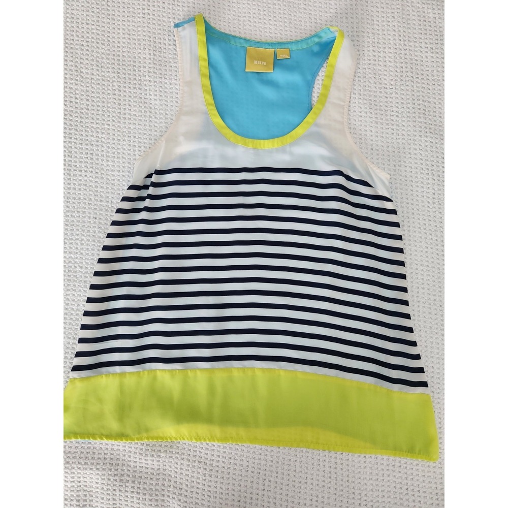 Anthropologie Maeve Womens Blouse White Black Stripe Scoop Neck Racerback Large